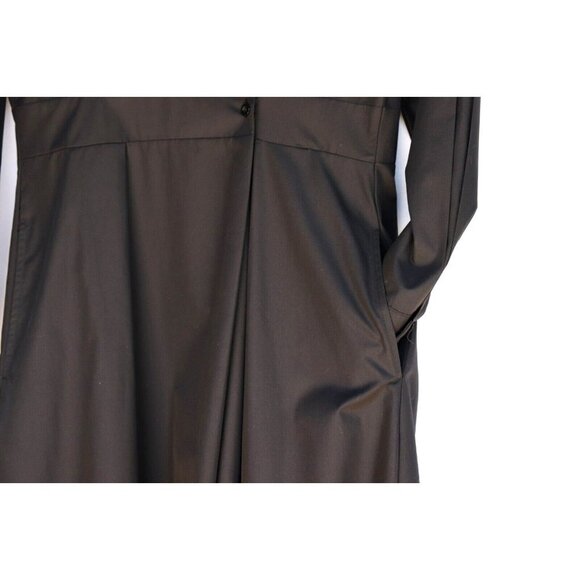Bespoke Women's Medium Black Shirt Dress Pleated Cotton Pockets Tailored Midi - Picture 3 of 6